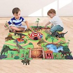 kramow Dinosaure Jouet avec Arbres Tapis de Jeu 24pcs,Jouet Enfant 3 ans Garçon Fille,Dinosaure Chiffres Educatif Jouets Cadeau pour enfants